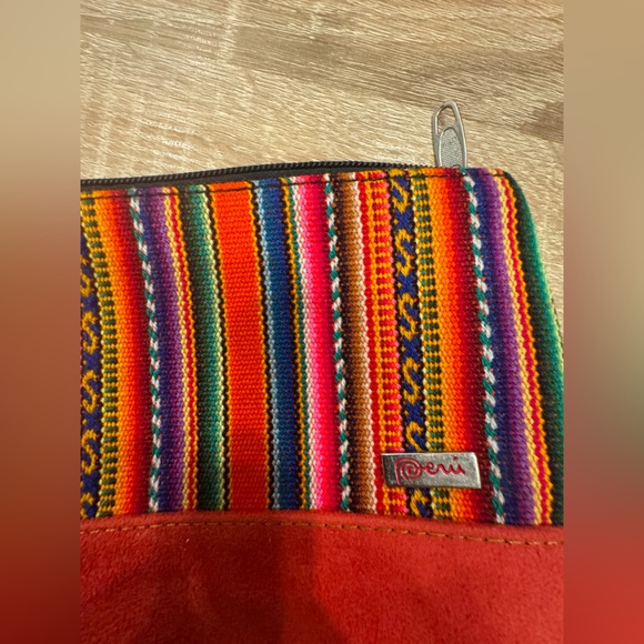 Colorful Striped Cosmetic Bag with Red Accent - Picture 4 of 8